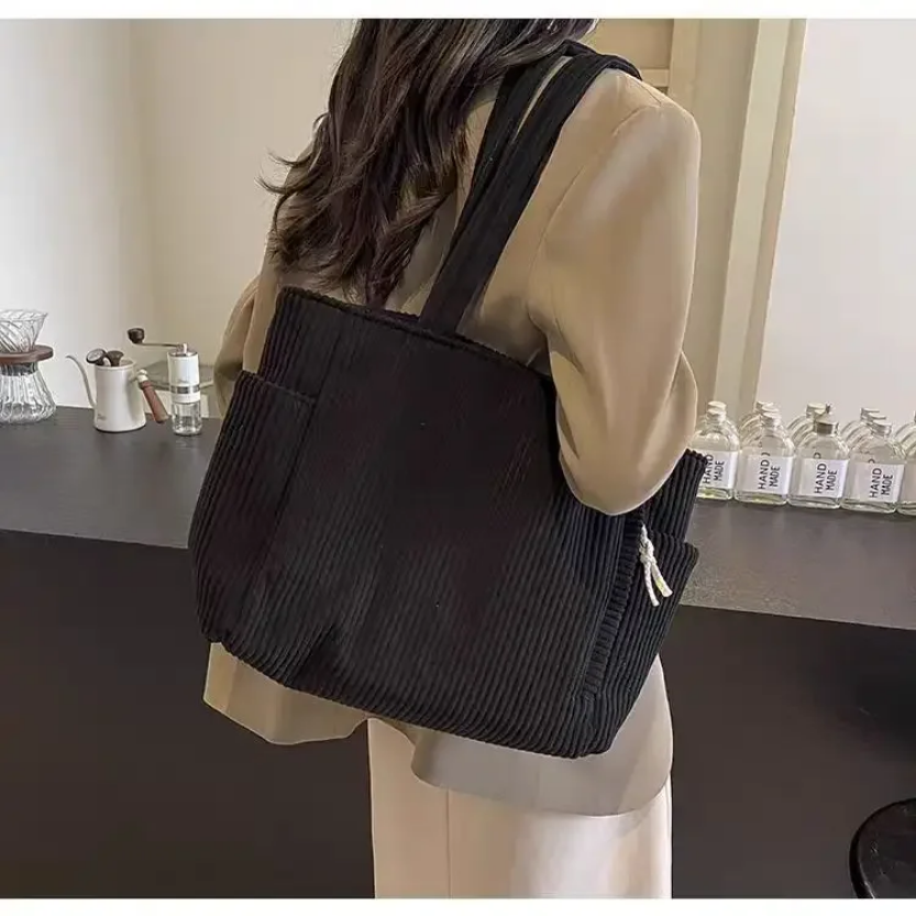 Corduroy Daily Handbag - Fashionable Versatile Shoulder Bag for Women