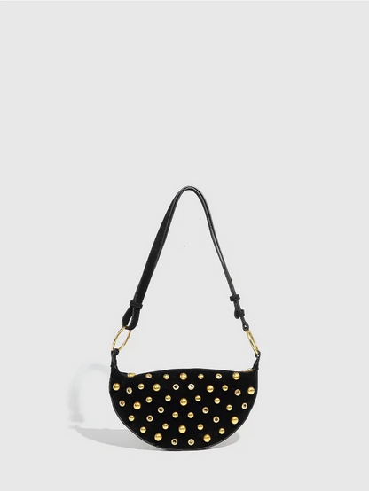 Studded Shoulder Bag - Rivet Crescent Bag with Edgy Hardware Details