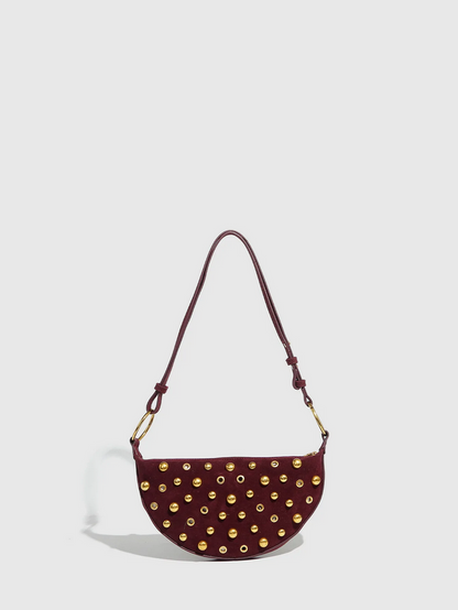 Studded Shoulder Bag - Rivet Crescent Bag with Edgy Hardware Details