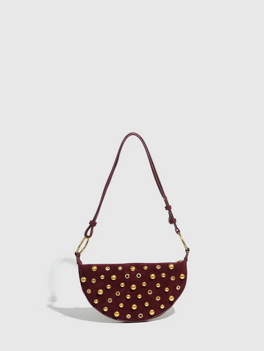Studded Shoulder Bag - Rivet Crescent Bag with Edgy Hardware Details