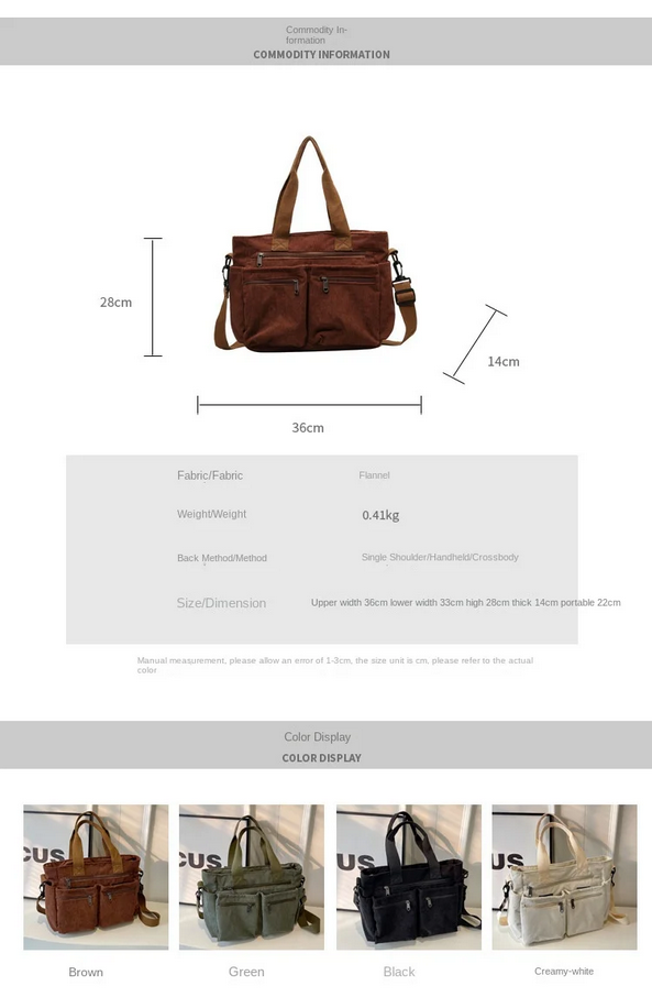 Casual Corduroy Messenger Bags Large Capacity Crossbody Bag