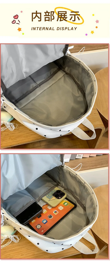 Girly Cute Polka Dot Backpack with Bow Sweet School Bag for Girls