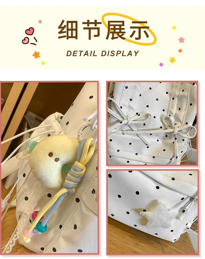 Girly Cute Polka Dot Backpack with Bow Sweet School Bag for Girls