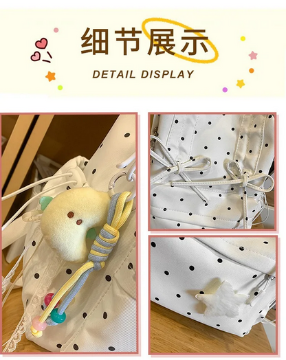Girly Cute Polka Dot Backpack with Bow Sweet School Bag for Girls