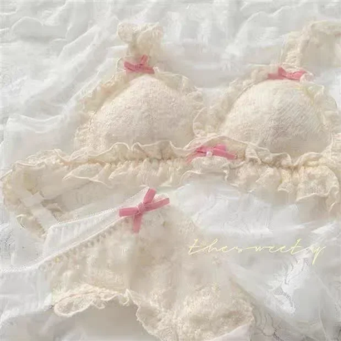 French Retro Lolita Lace Fringed Bra Romantic Vintage Lingerie