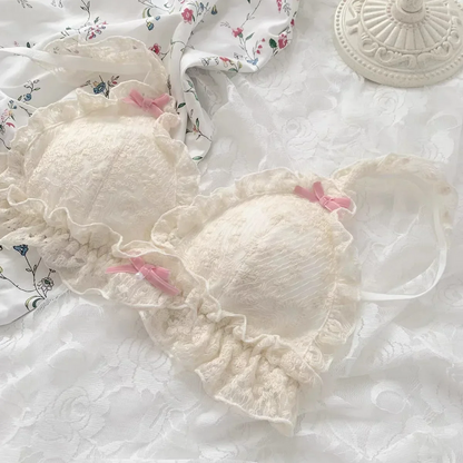 French Retro Lolita Lace Fringed Bra Romantic Vintage Lingerie