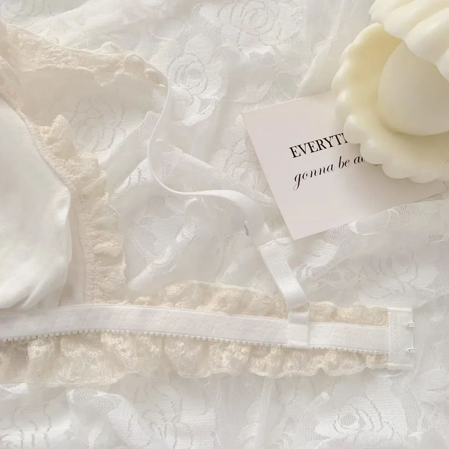 French Retro Lolita Lace Fringed Bra Romantic Vintage Lingerie