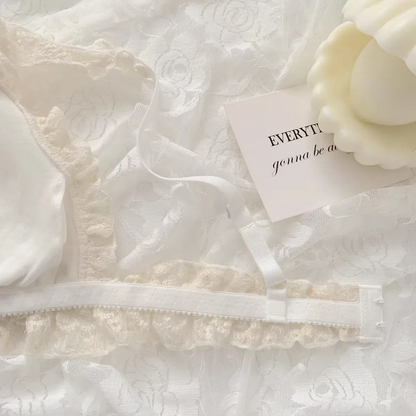 French Retro Lolita Lace Fringed Bra Romantic Vintage Lingerie