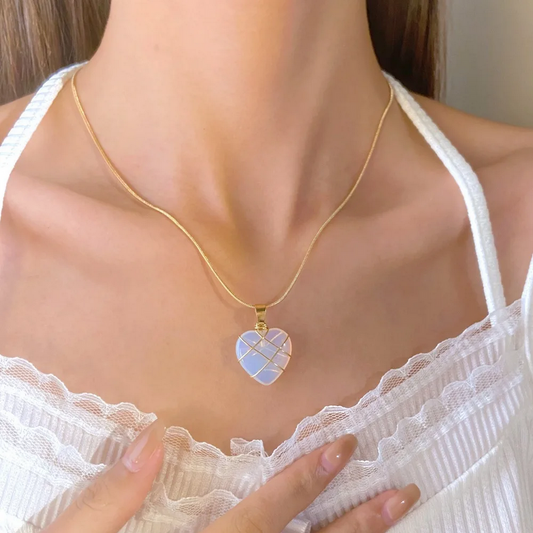 Crystal Opal Heart-shaped Charmed Necklace