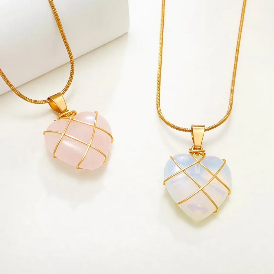 Crystal Opal Heart-shaped Charmed Necklace