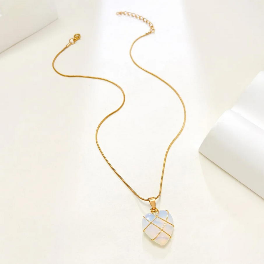 Crystal Opal Heart-shaped Charmed Necklace