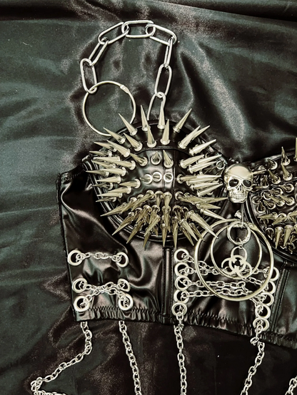 Studded Skull and Chains Vintage Y2K Gothic PU Leather Crop Top