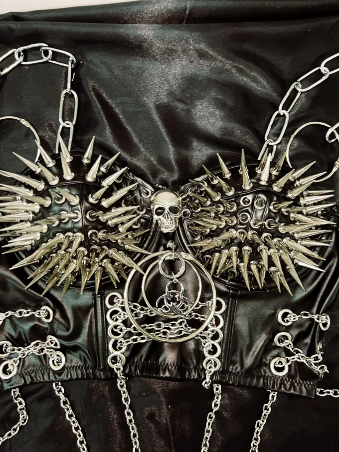 Studded Skull and Chains Vintage Y2K Gothic PU Leather Crop Top