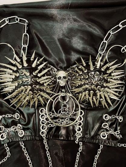 Studded Skull and Chains Vintage Y2K Gothic PU Leather Crop Top