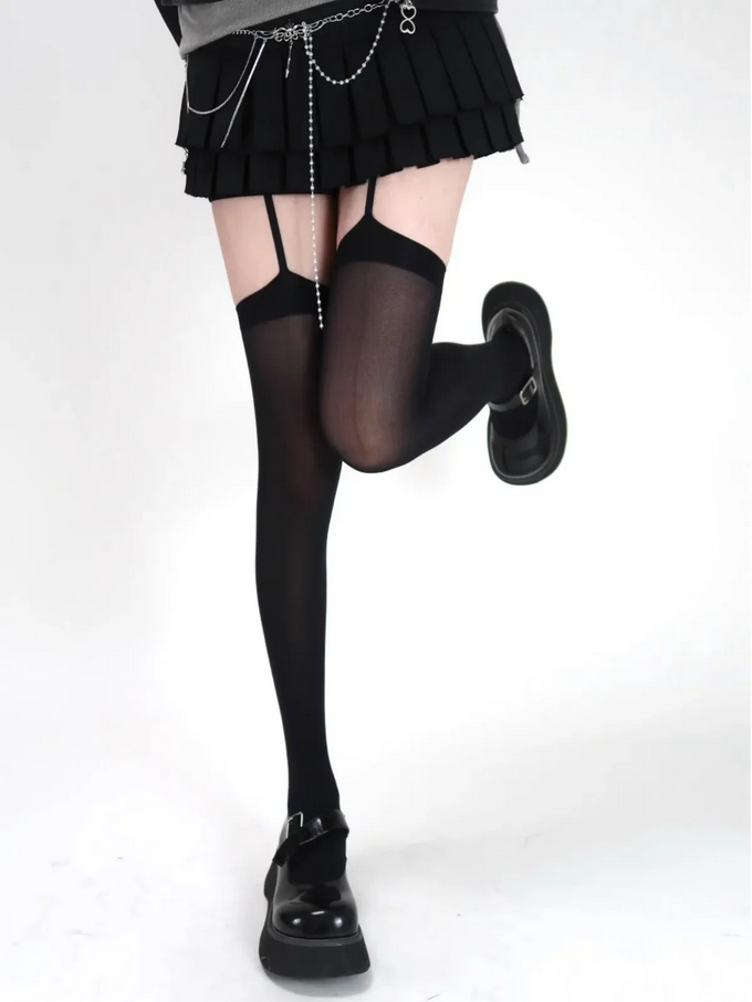 Suspender Wide-banded Velvet Stockings with Garters