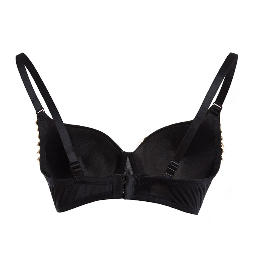 Skeleton Hand Gold Rivet Black Push Up Bra