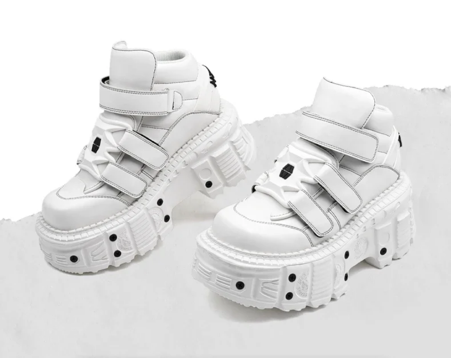 White Platform Lace-up Gothic Punk Sneakers