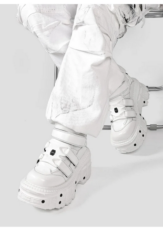 White Platform Lace-up Gothic Punk Sneakers