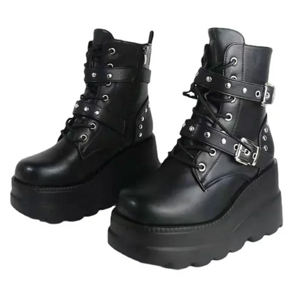 Gothic Platform Lace Up Ankle Boots