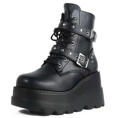 Gothic Platform Lace Up Ankle Boots