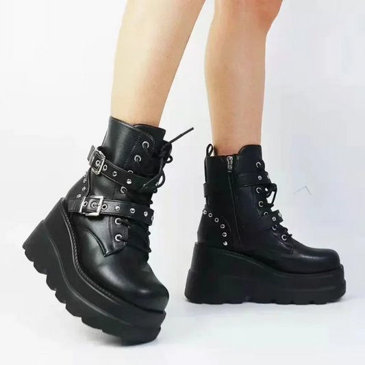 Gothic Platform Lace Up Ankle Boots