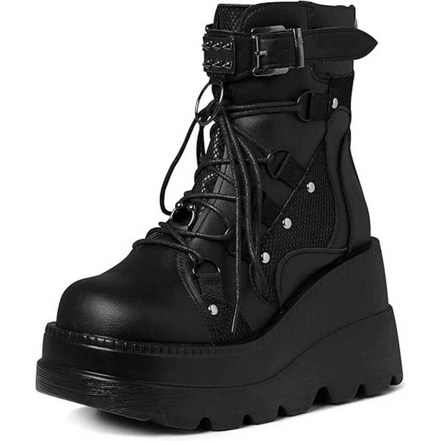 Goth Wedge Combat Ankle Boots