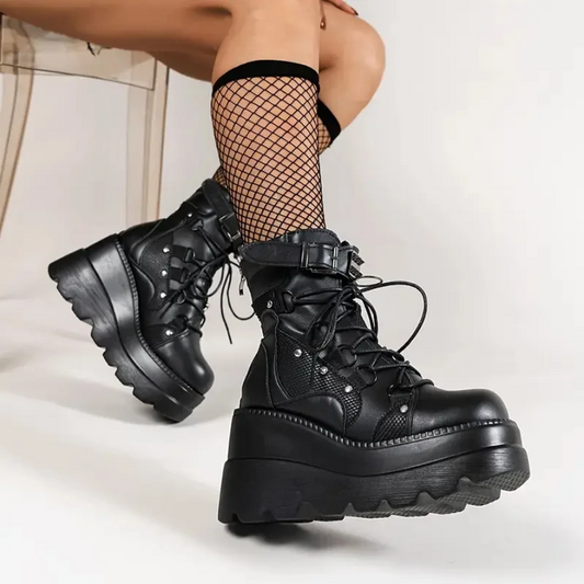 Goth Wedge Combat Ankle Boots