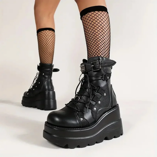 Goth Wedge Combat Ankle Boots