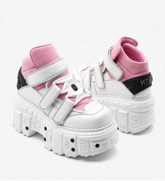 WHite and Pink Punk Gothic Y2K Ankle Boots