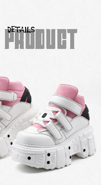 WHite and Pink Punk Gothic Y2K Ankle Boots