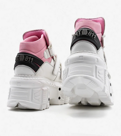 WHite and Pink Punk Gothic Y2K Ankle Boots