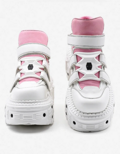 WHite and Pink Punk Gothic Y2K Ankle Boots