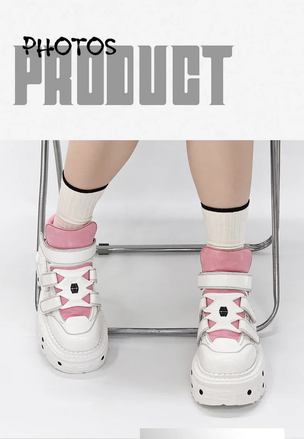 WHite and Pink Punk Gothic Y2K Ankle Boots