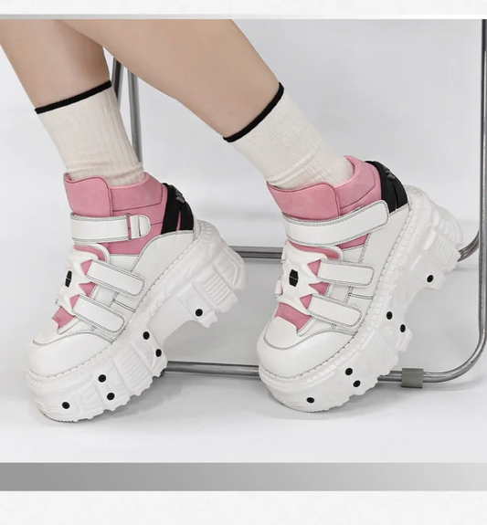 WHite and Pink Punk Gothic Y2K Ankle Boots