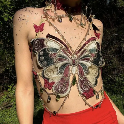 Butterfly Embroidery Chain Backless Camisole