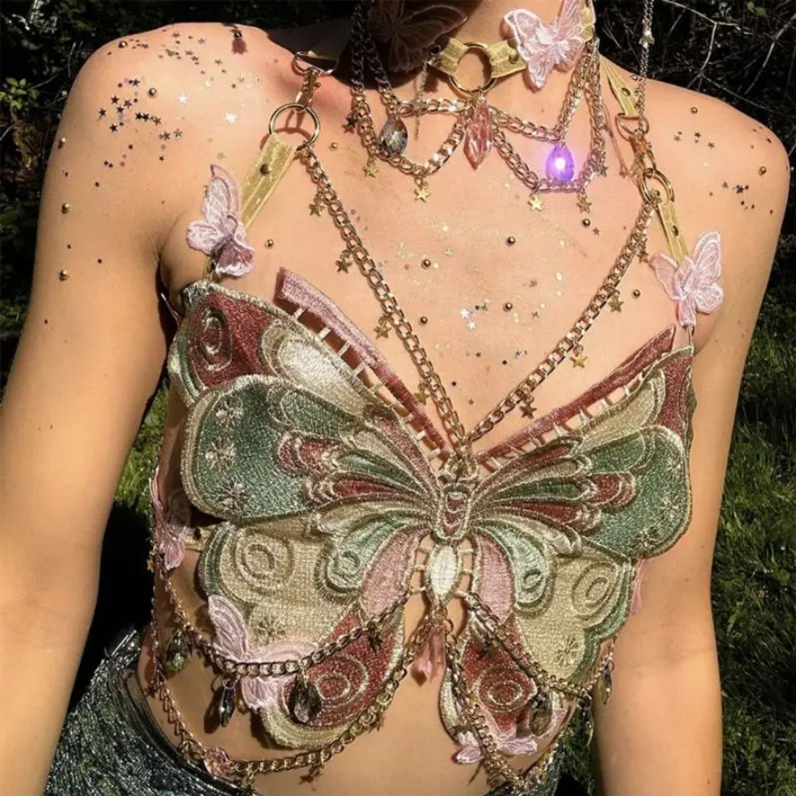 Butterfly Embroidery Chain Backless Camisole