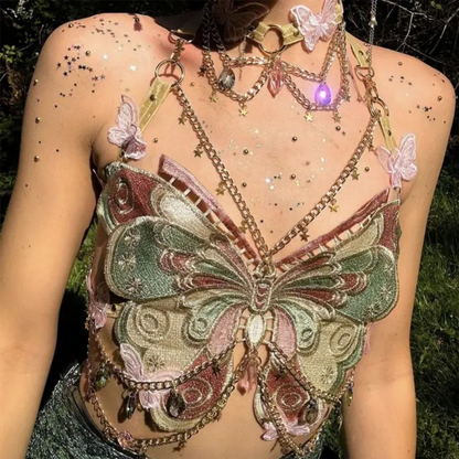 Butterfly Embroidery Chain Backless Camisole