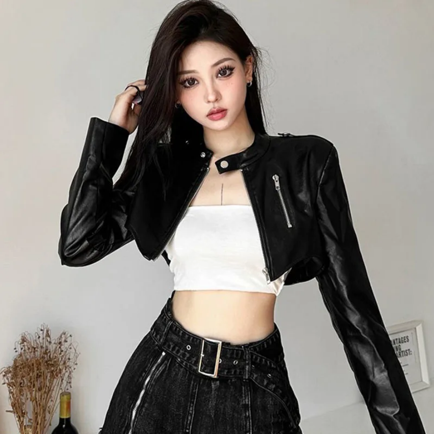 Edgy Cropped Faux Leather Jacket
