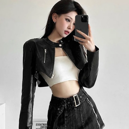 Edgy Cropped Faux Leather Jacket