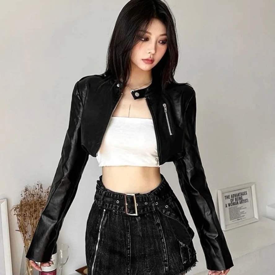 Edgy Cropped Faux Leather Jacket