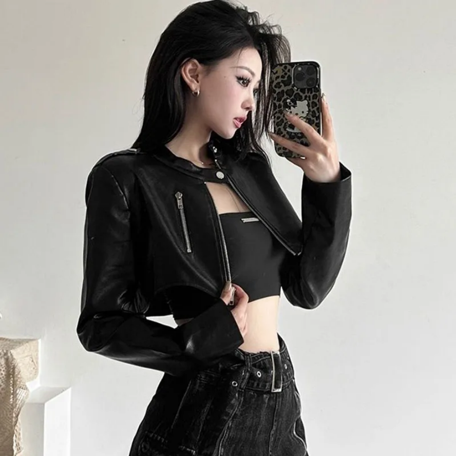 Edgy Cropped Faux Leather Jacket