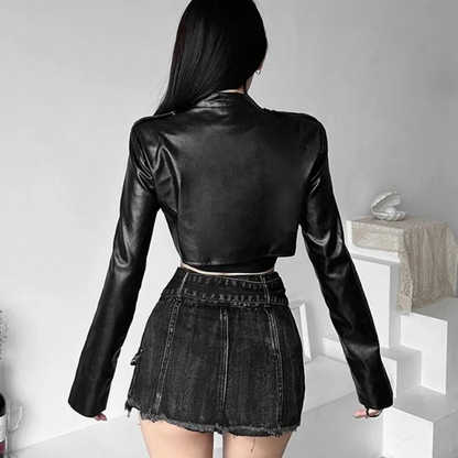 Edgy Cropped Faux Leather Jacket