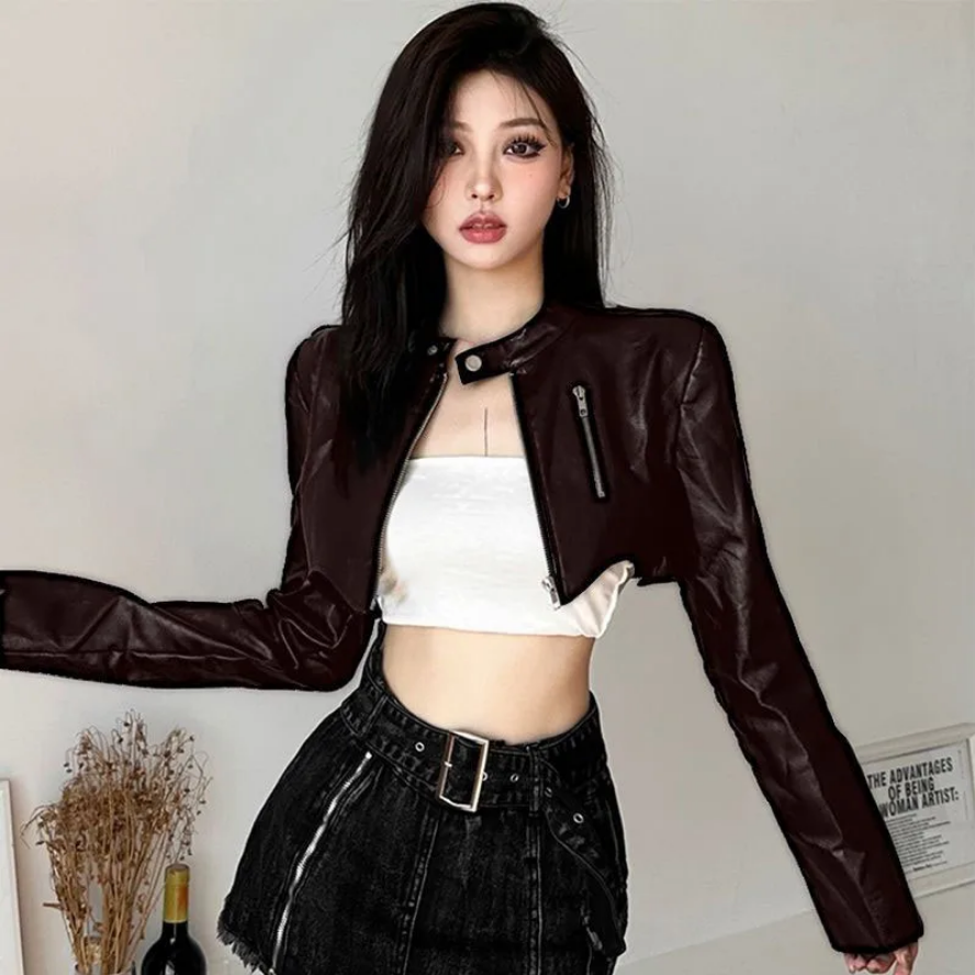 Edgy Cropped Faux Leather Jacket