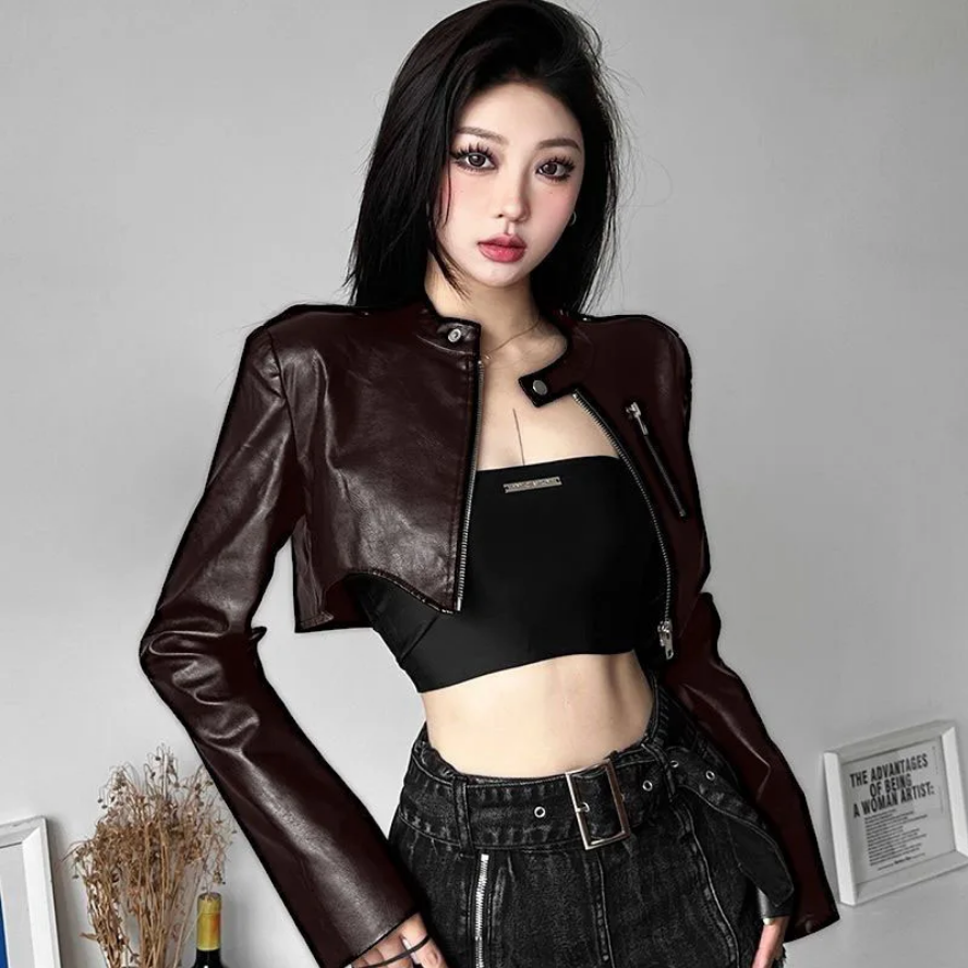 Edgy Cropped Faux Leather Jacket