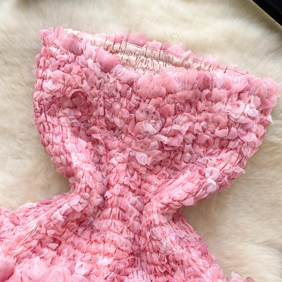 Pink 3D Floral Strapless Party Dress