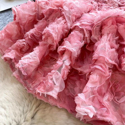 Pink 3D Floral Strapless Party Dress