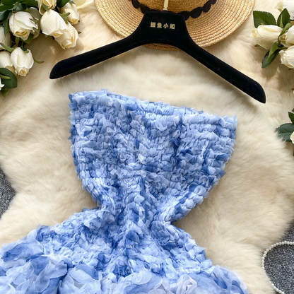 Pink 3D Floral Strapless Party Dress