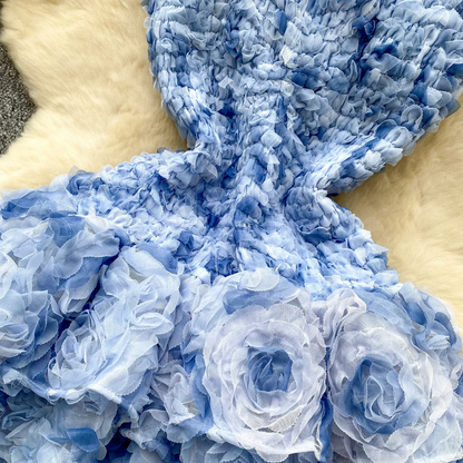 Pink 3D Floral Strapless Party Dress