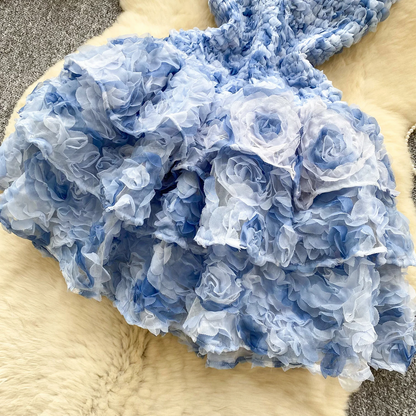 Pink 3D Floral Strapless Party Dress