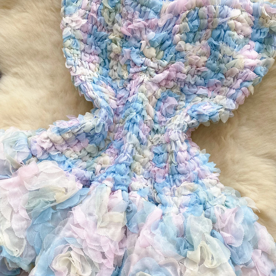 Pink 3D Floral Strapless Party Dress